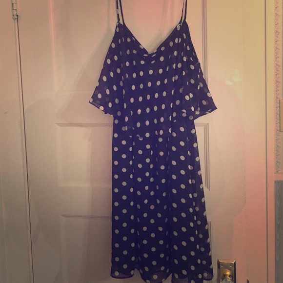 White and navy polka dot dress