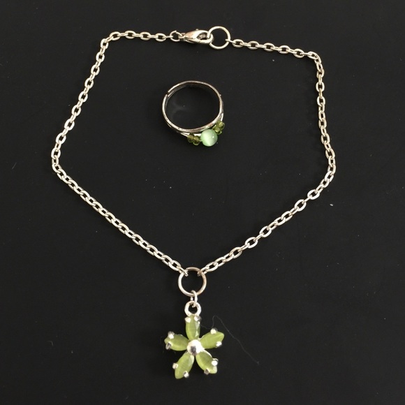Silver & Green Anklet & Matching Toe Ring