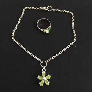 Silver & Green Anklet & Matching Toe Ring