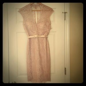 Theia Pink Lace Overlay Dress