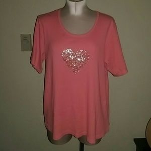 Coral Pink Sequined Heart knit shirt