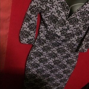 Black and white flower design dress with lace back