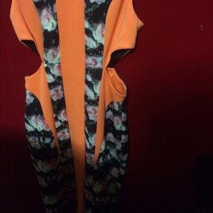 Peach panel multicolored flower dress with cutout
