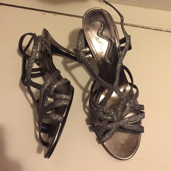 silver sparkly heels