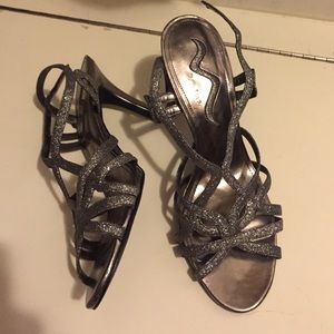 silver sparkly heels