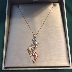 10k rose, white,and regular gold dolphin necklace