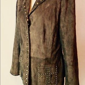 VS Soft Suede Taupe Studs Belted Jacket