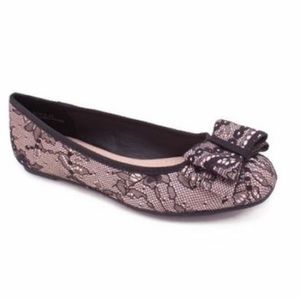 Dainty retro nude black lace flats bow 🍒