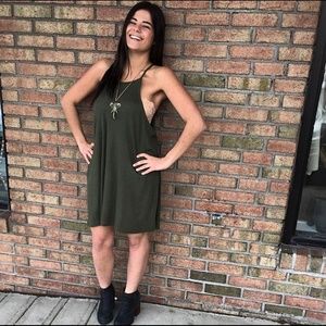 Ribbed olive basic day dress