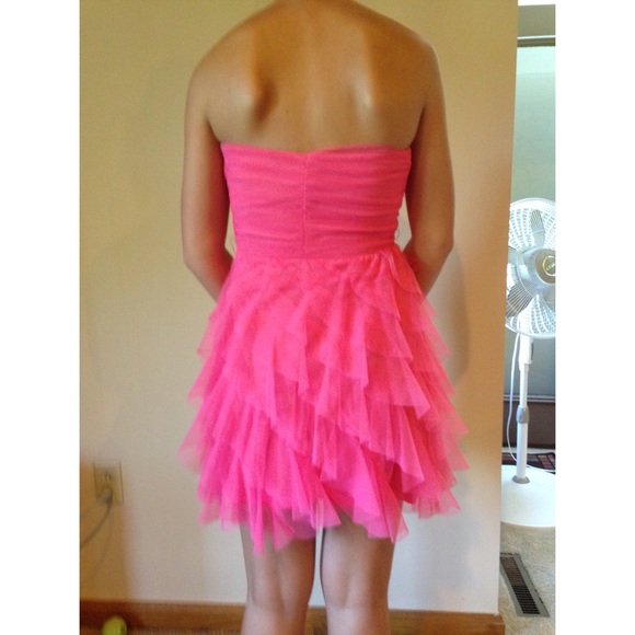 Pink/coral strapless dress with removable belt - Picture 4 of 4