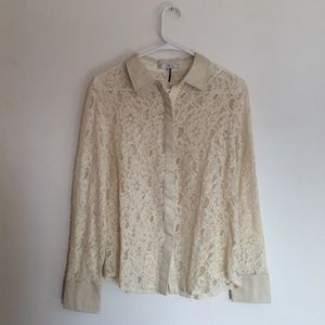 NWOT FATE Leather/Lace Blouse