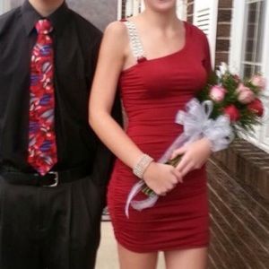 Tight burgundy homecoming dress