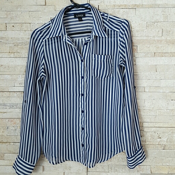 Blue and white pinstripe button up