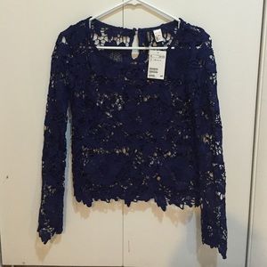 NWT Navy blue lace long sleeve top