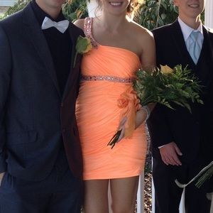 Neon apricot one shoulder homecoming dress