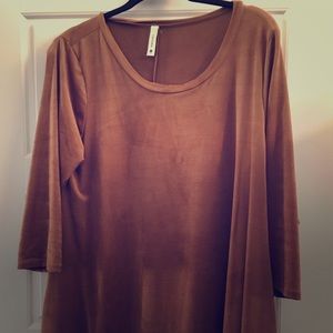 Camel knitted suede top-long