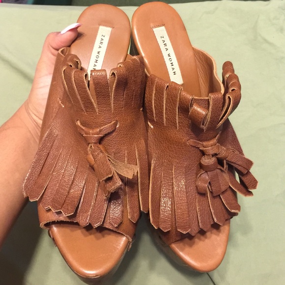 Zara leather fringe clogs