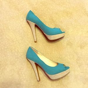 Teal high heel shoes