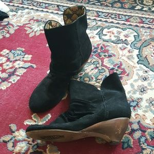 Black suede wedge booties