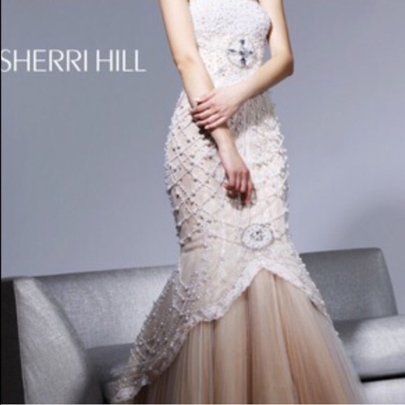 Sherri Hill nude/ivory pearl beaded dress