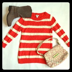 Old Navy Coral & White Knit Sweater