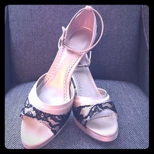 Cream and black lace heels