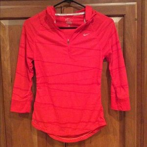 Pink Nike pullover with hood. Dry fit, 1/2 zip. S.
