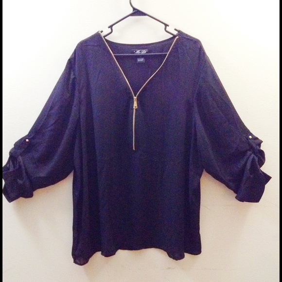 Black Sheer Long Sleeve Blouse (PLUS SIZE)
