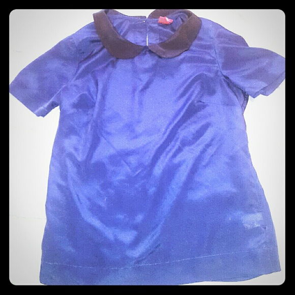 NAVY BLOUSE W/ BLACK PETER PAN COLLAR - Picture 1 of 1