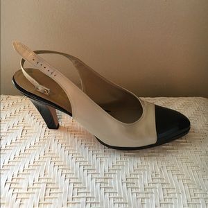 Salvatore Ferragamo heels, 3-inch, black and creme