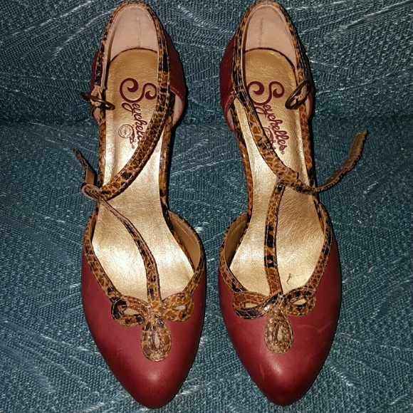 Burgundy T Strap Vintage Style Pumps