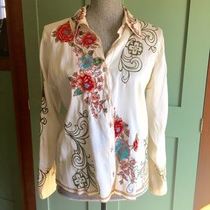 J.Jill petite medium silk embroidered blouse