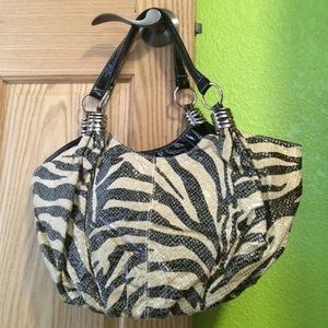 Zebra patterned, sparkly purse