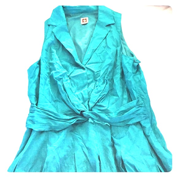 Anne Klein teal cotton collared dress Work to play