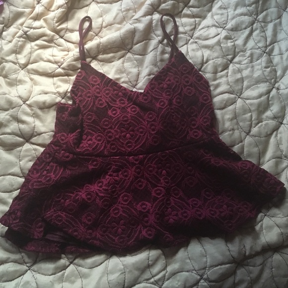 Charlotte Russe strapy peplum lace cropped tank