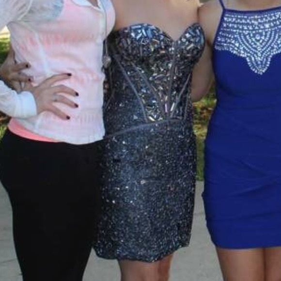 Rare Sherri Hill Gunmetal Strapless Dress