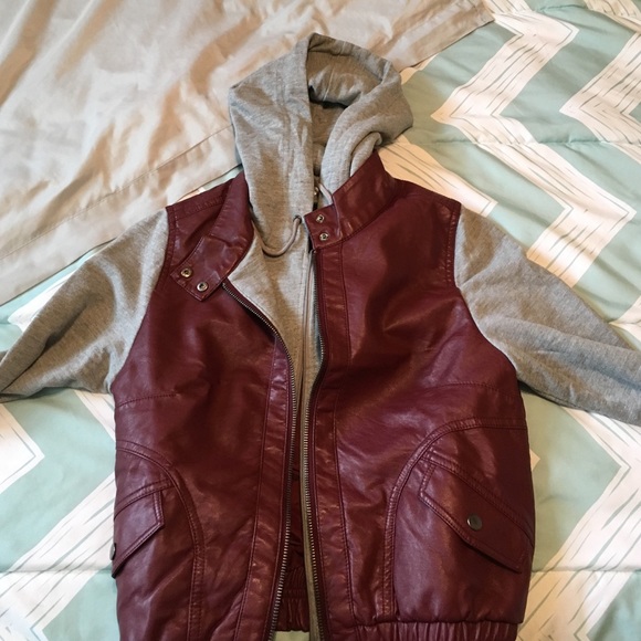 Women's Faux Leather Jacket with Detachable Hood - Picture 3 of 3