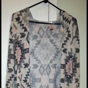 Long hooded Aztec cardigan