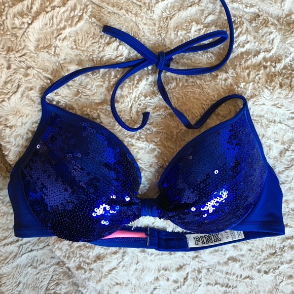 Victoria's Secret Pink Blue Sequin Bikini Top