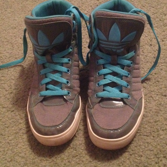 Adidas Light Blue and Gray Hightops