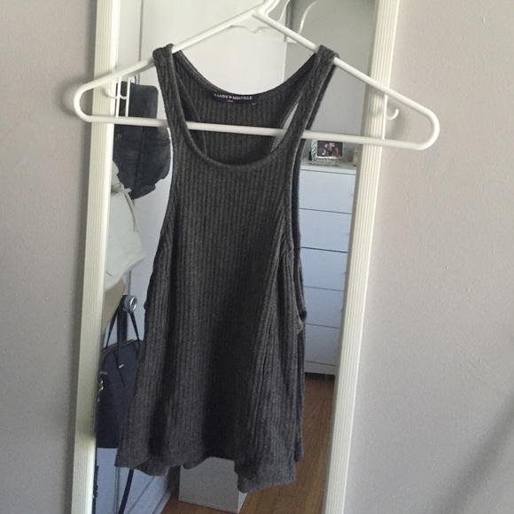 Brandy Melville Dark Grey Ribbed Racerback tank