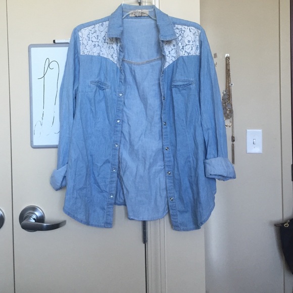 Lace denim button up