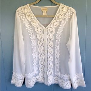 Sheer white  lace blouse - size M