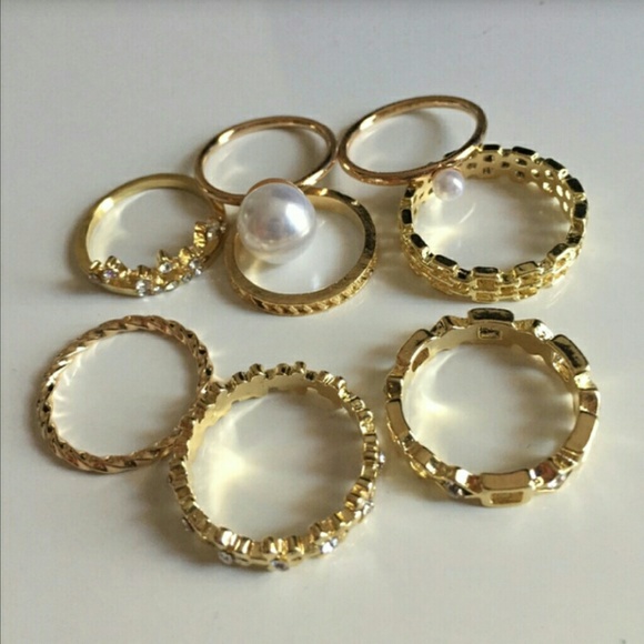 Gold Tone 8pc Midi Ring Bundle - Picture 2 of 2