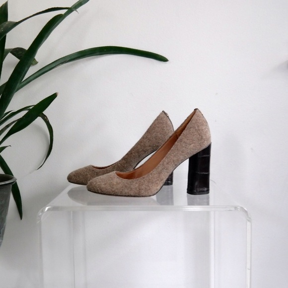 .wool and leather pumps.