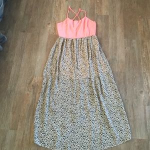 Neon pink and gray leopard maxi dress