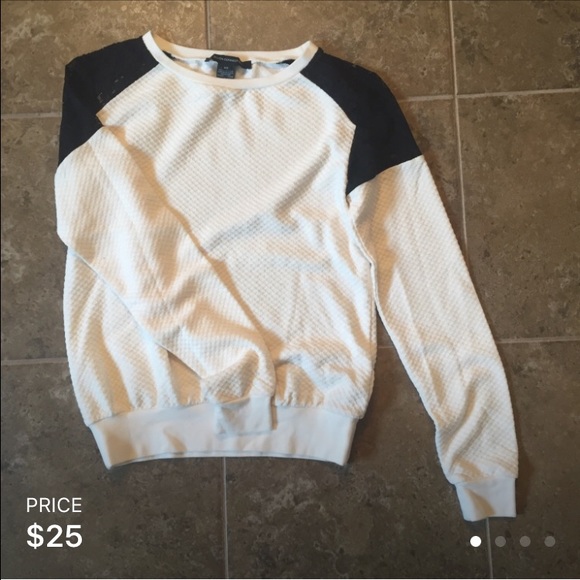 White Quilted Sweater with Black Lace