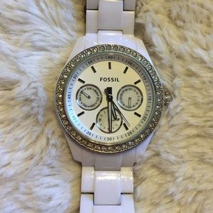White Rhinestone Fossil Watch