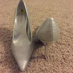Brand new never work silver guess heels