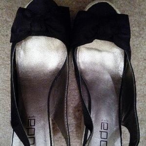 Black and cream slingback peep toe platform heels